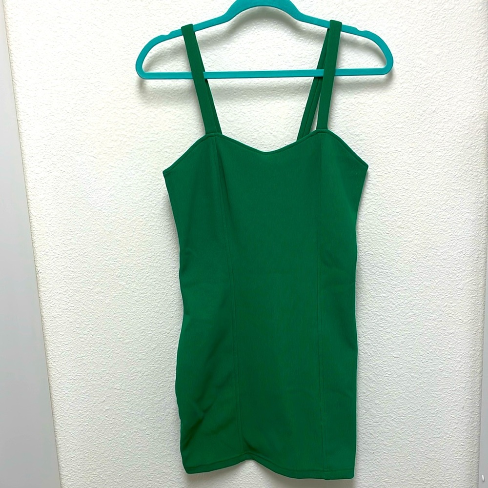Forever 21 Ribbed Emerald Green Midi Dress with Lattice Back Size Large